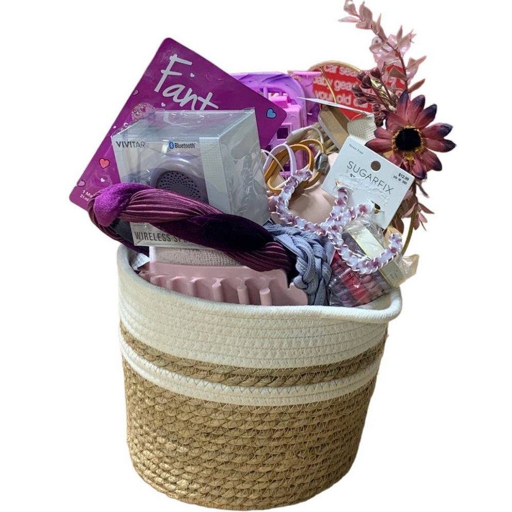 Purple Love Hair Wrap Body Exfoliator Hair Ties Bath Mitt Spa Gift Basket